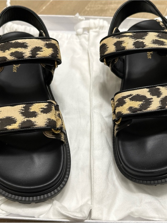 Dior Shoes - Dior Black Leather Sandals with Beige Leopard-Print Straps